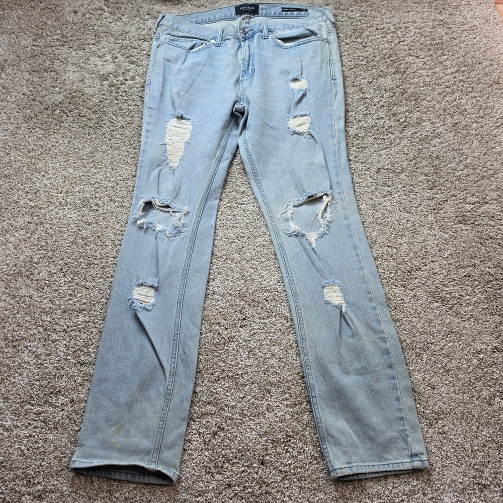 PacSun Skinny Distressed Jeans Mens 34x32 Light Wash Blue Ripped Denim Casual